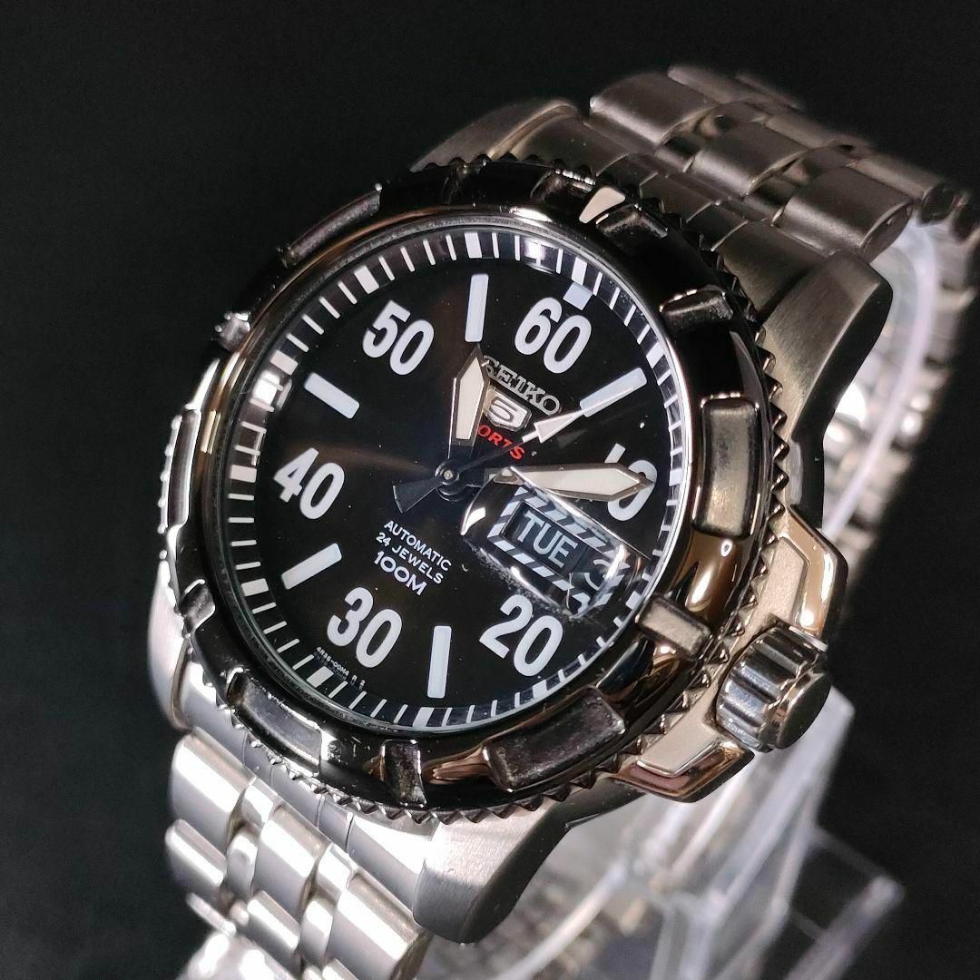 SEIKO - 極美品【稼働品】SEIKO セイコー5sports ブラック シルバー