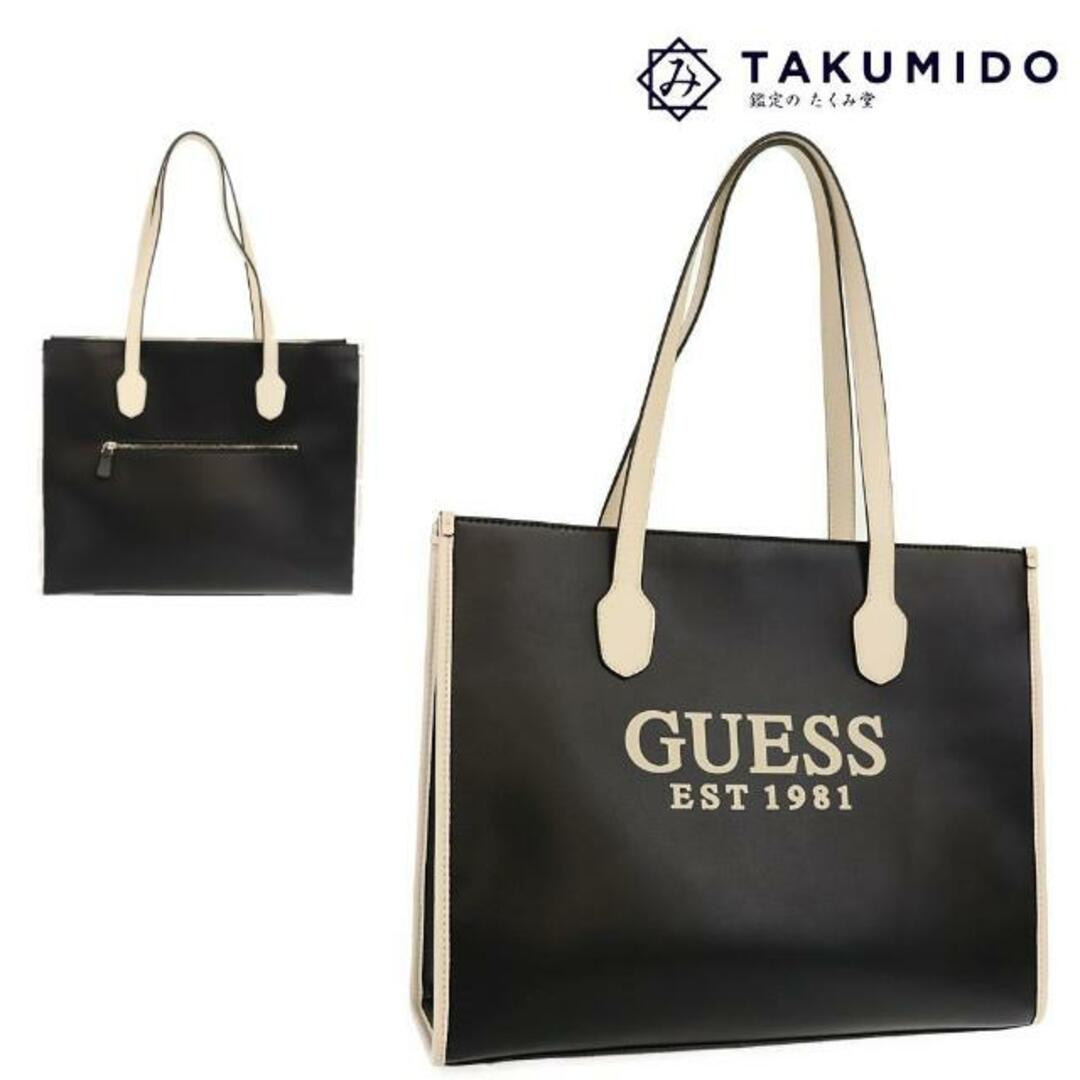 ゲス トートバッグ ショルダーバッグ  ロゴ ブラック レザー GUESS  | シンプル バイカラー レディース ファッション 黒 カバン 女性 鞄 革 通勤 通学 かばん バック ブランド Aランク