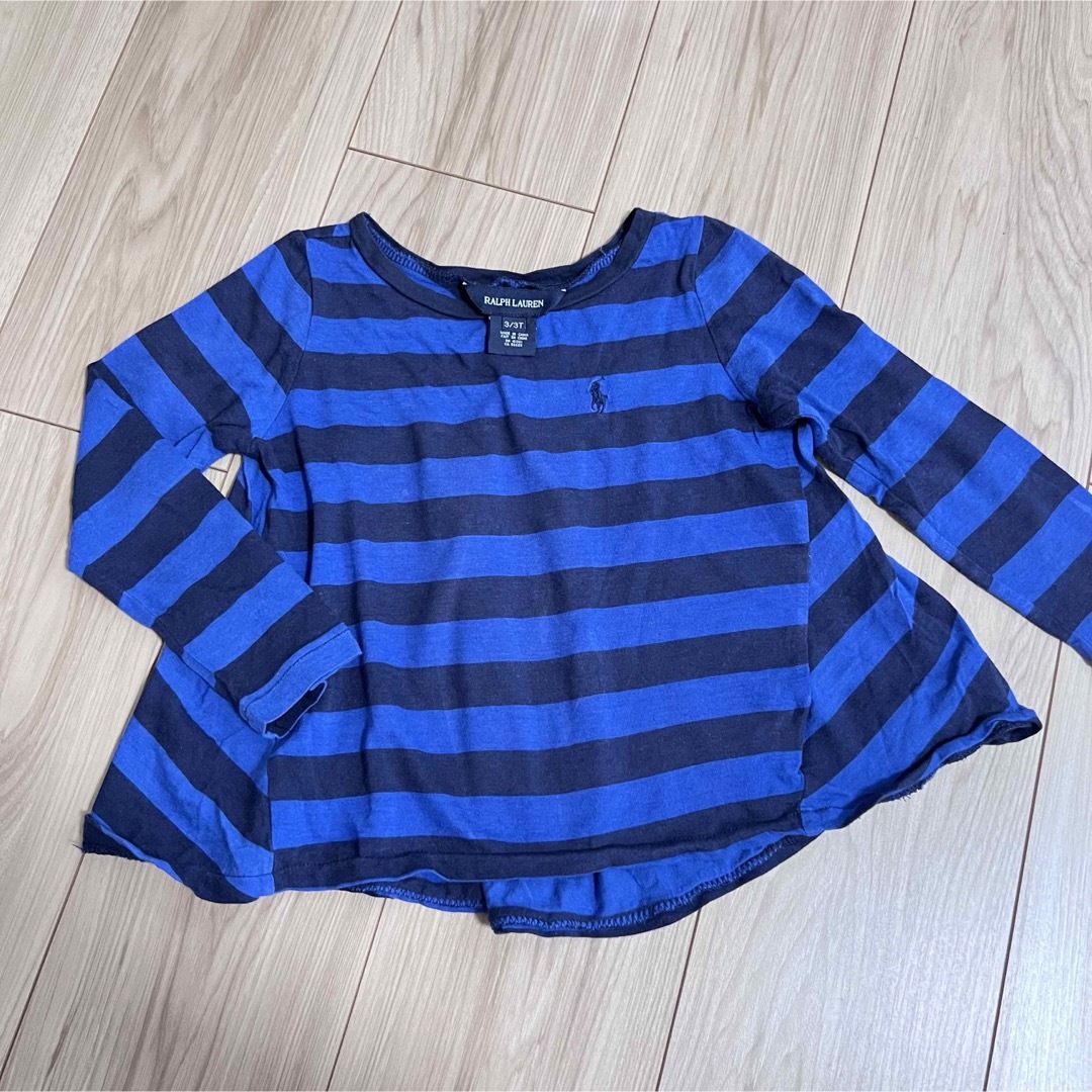 POLO RALPH LAUREN(ポロラルフローレン)のラルフローレン　ボーダー裾フレアTシャツ3/3T キッズ/ベビー/マタニティのキッズ服女の子用(90cm~)(Tシャツ/カットソー)の商品写真