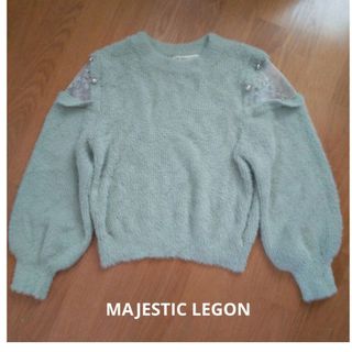 マジェスティックレゴン(MAJESTIC LEGON)のライトグリーン　肩レースニット(ニット/セーター)