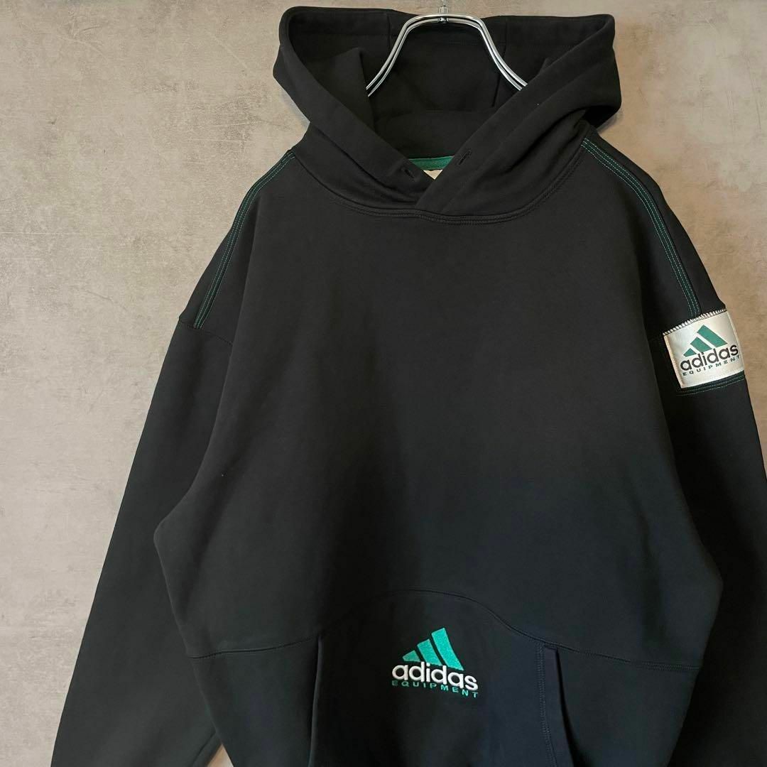 【センタービッグ刺繍ロゴ】adidas EQUIPMENTパーカーかぶり黒