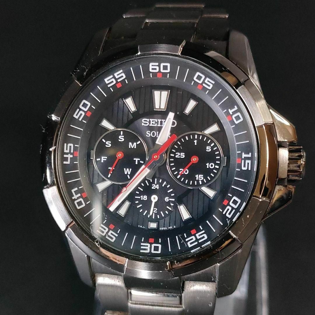 極美品【稼働品】SEIKOセイコー　V14J　ブラック　クロノグラフ　ソーラーErupur腕時計