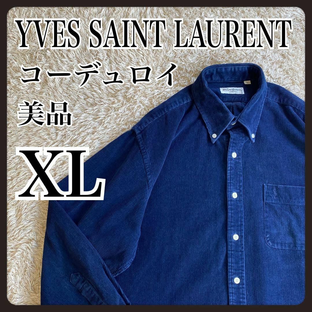 一点物】 イヴサンローラン BDシャツ コーデュロイ ネイビー 刺繍ロゴ