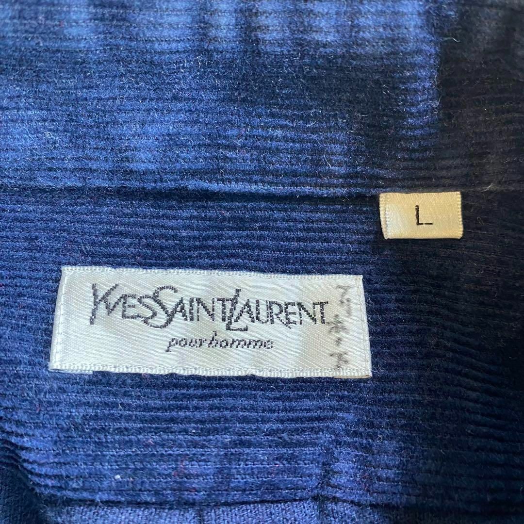 Yves Saint Laurent(イヴサンローラン)の【一点物】　イヴサンローラン　BDシャツ　コーデュロイ　ネイビー　刺繍ロゴ　XL メンズのトップス(シャツ)の商品写真