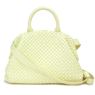 ボッテガヴェネタ(Bottega Veneta)のボッテガヴェネタ ミディアム ハンドル 2way ショルダー ハンドバッグ 斜め掛け イントレチャート ラムスキン Zest Washed ゼストウォッシュド イエロー 黄 ゴールド金具 691185 ポーチ付き BOTTEGA VENETA（未使用　展示品）(ハンドバッグ)