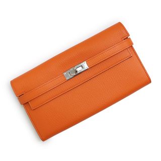 美品▼HERMES エルメス ケリーウォレット シルバー金具 シェーブル レザーウォレット/長財布 エトゥープ フランス製 □R刻印 箱付き