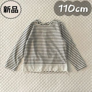 キムラタン(キムラタン)の未使用★春秋物★裾レースボーダー長袖Tシャツ　dolcina　女の子110cm(Tシャツ/カットソー)