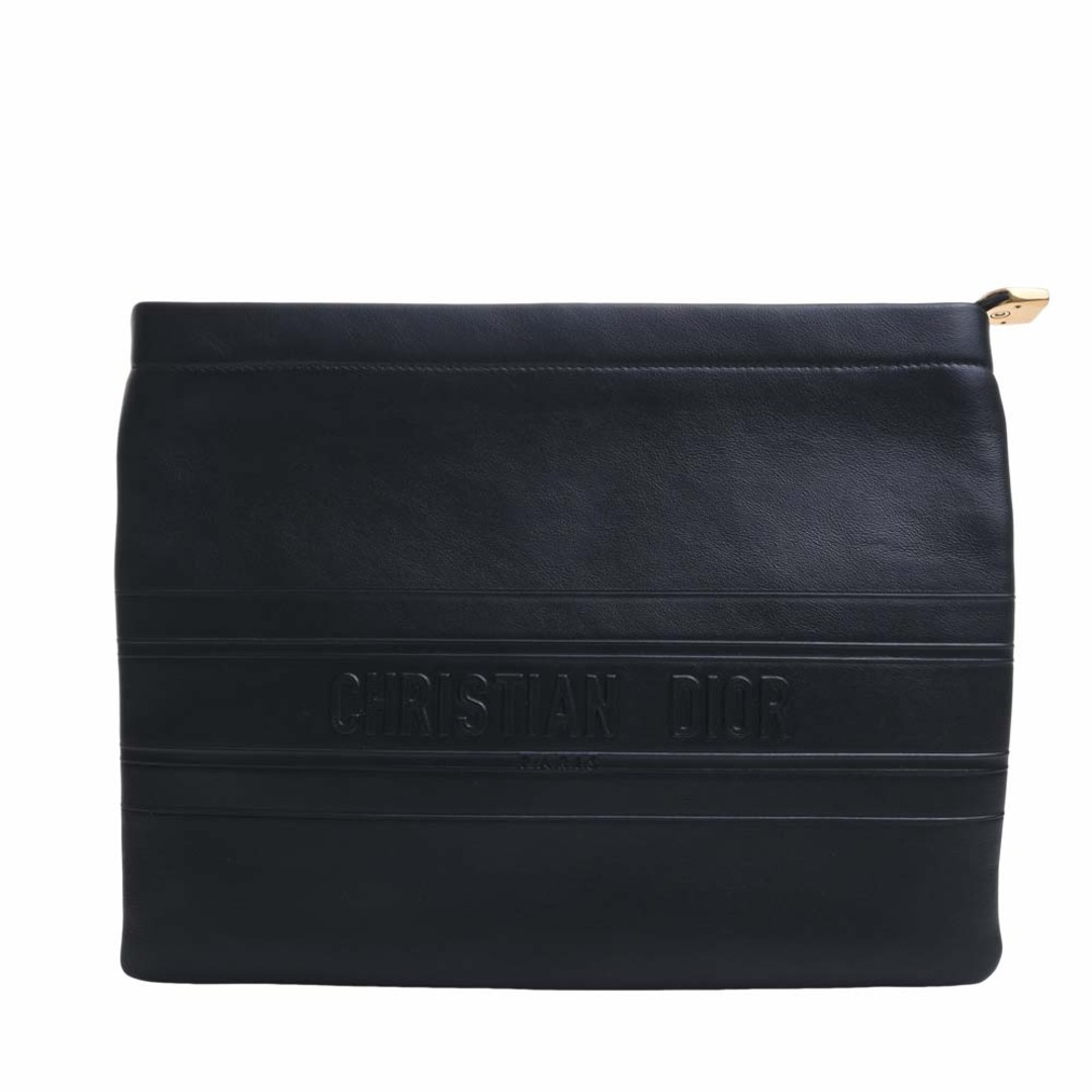 Christian Dior クリスチャンディオール レザー ストライプポーチ クラッチバッグ セカンドバッグ - ブラック by