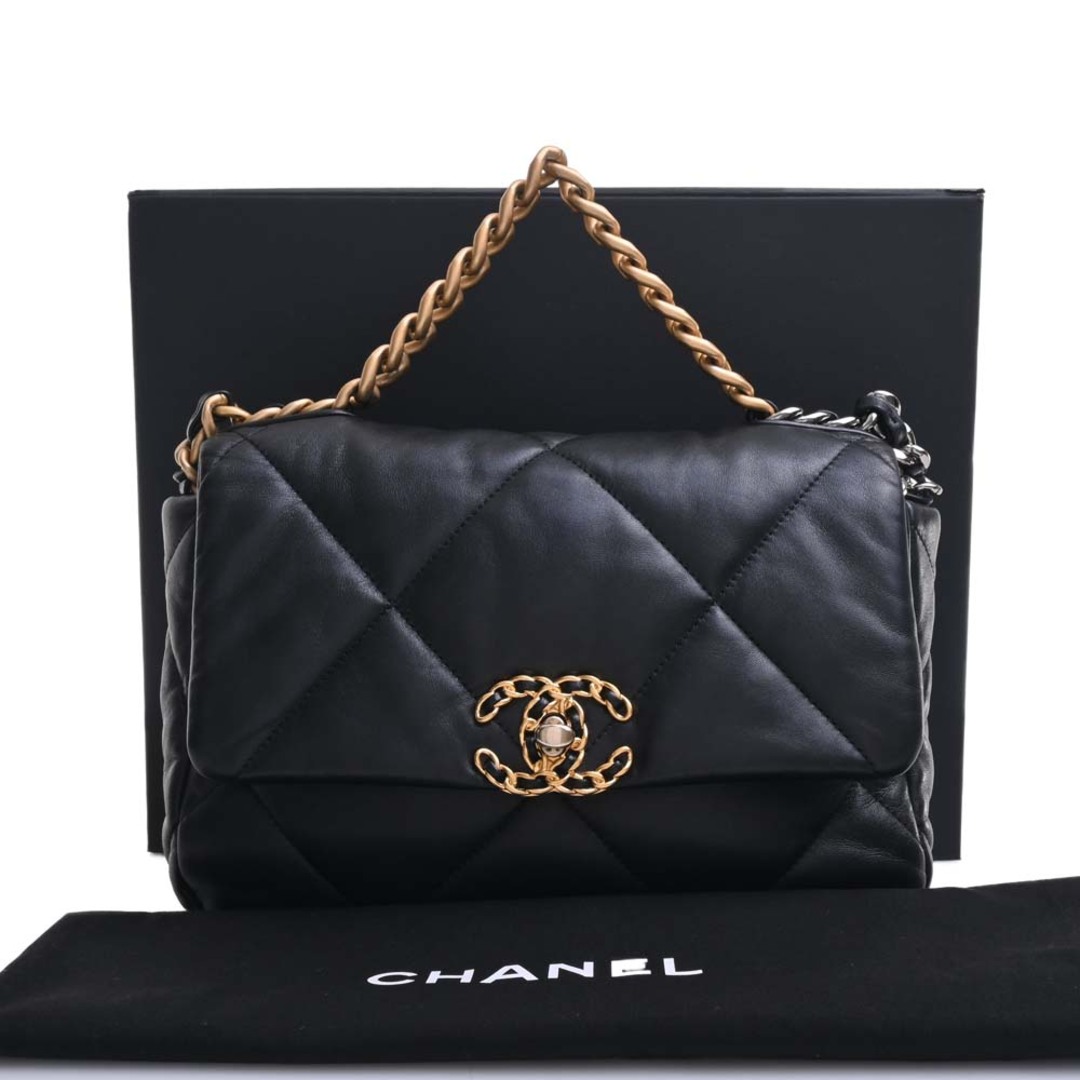 CHANEL シャネル ラムスキン シャネル19 ココマーク 2WAY チェーン ショルダーバッグ - ブラック by