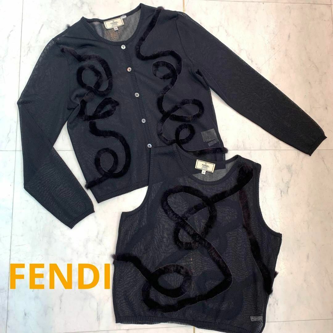 FENDI シースルー アンサンブル ファー付き ブラック size40