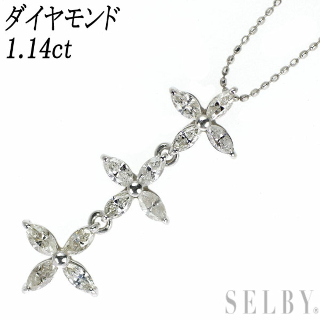 K18WG ダイヤモンド ペンダントネックレス 1.14ct フラワー - ネックレス