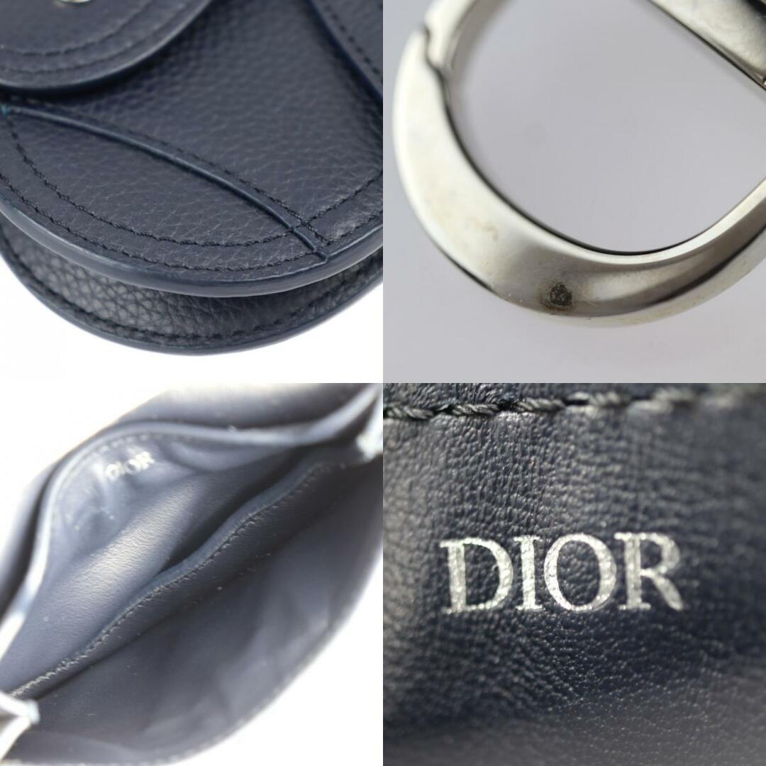 Dior ディオール  SADDLE POACH サドルポーチ  コインケース  レザー   ダークネイビー シルバー金具  アクセサリーポーチ キーリング バッグチャーム 小物入れ 【本物保証】