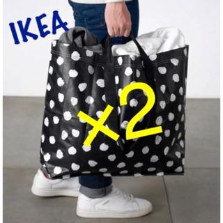 イケア(IKEA)のIKEA スクルッティグ SKRUTTIG エコバッグ 水玉　M×2 即購入OK(エコバッグ)