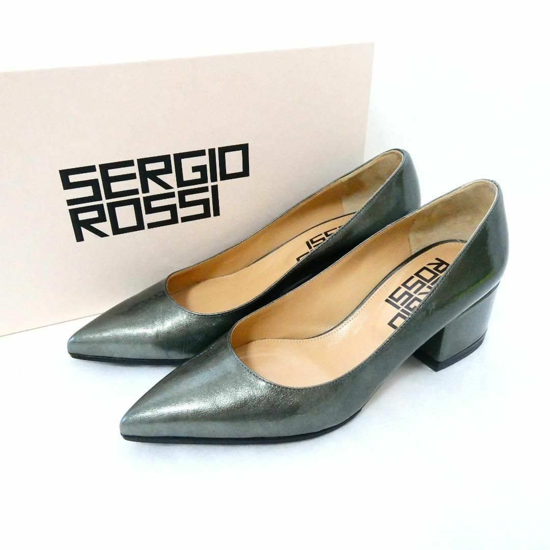 極美品 Sergio Rossi エナメル ポインテッドトゥ パンプス8㎝ヒールの高さ