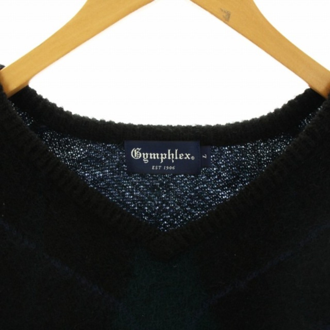 GYMPHLEX(ジムフレックス)のGymphlex アーガイルVネックニットプルオーバー セーター ウール混 L メンズのトップス(ニット/セーター)の商品写真