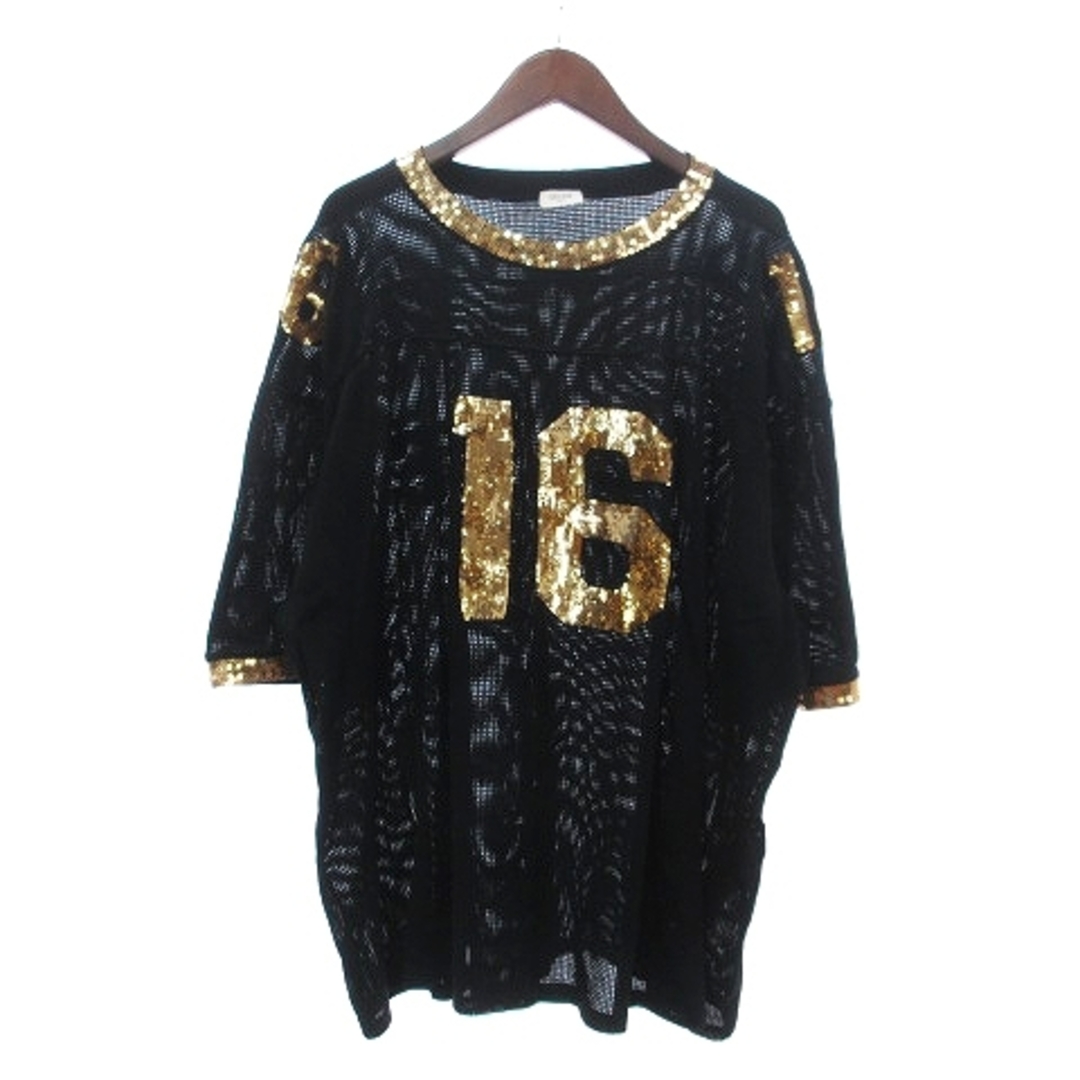 セリーヌ 16 エンブロイダリー オーバーサイズTシャツ 半袖 黒 XL