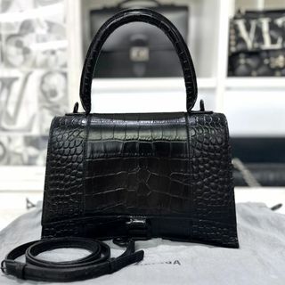 バレンシアガ(Balenciaga)の美品★　バレンシアガ　アワーグラス　ミディアム　2way　黒　クロコ型押し(ハンドバッグ)