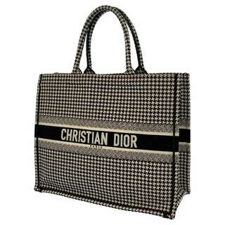 ディオール(Dior)のクリスチャン・ディオール トートバッグ ブックトート ハウンドトゥース エンブロイダリー ラージ キャンバス Christian Dior 黒(トートバッグ)