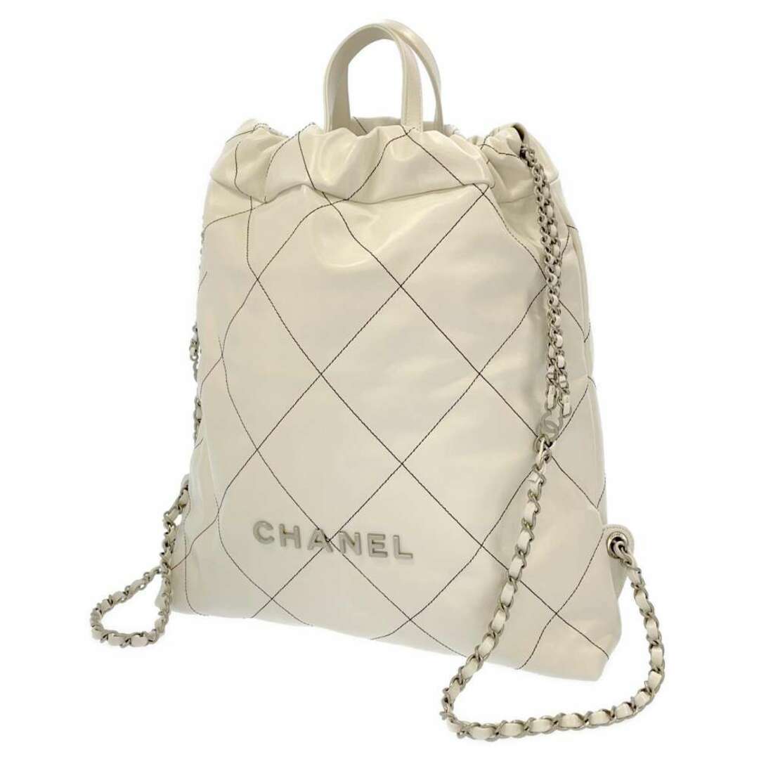 シャネル バックパック 22 ラージ ロゴ カーフレザー AS3313 CHANEL リュック 白