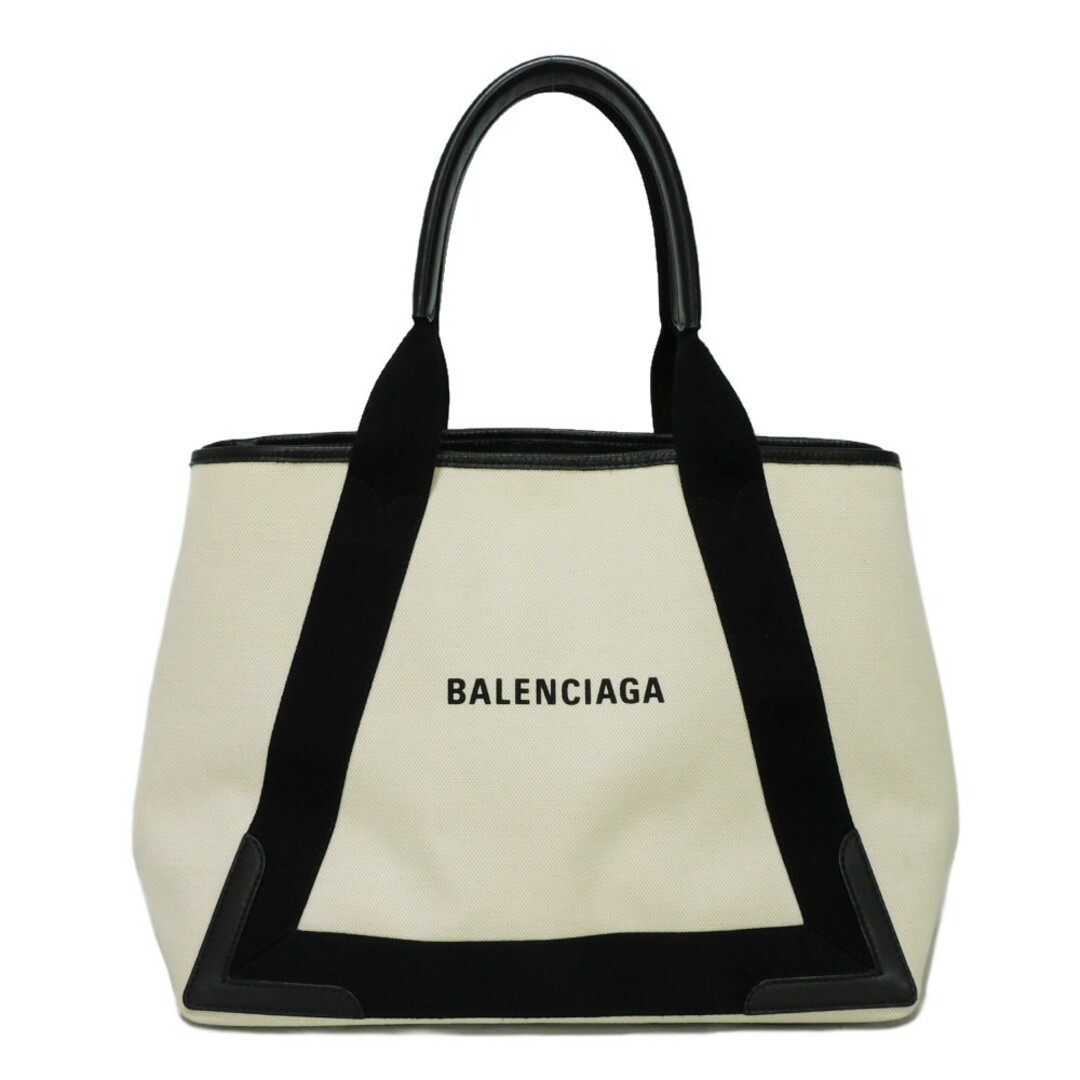 BALENCIAGA バレンシアガ ネイビー ミディアム カバ M キャンバス ナチュラル ブラック ハンドバッグ 新ロゴ トートバッグ 581292 AQ38N 1081シワ切り替えし部分