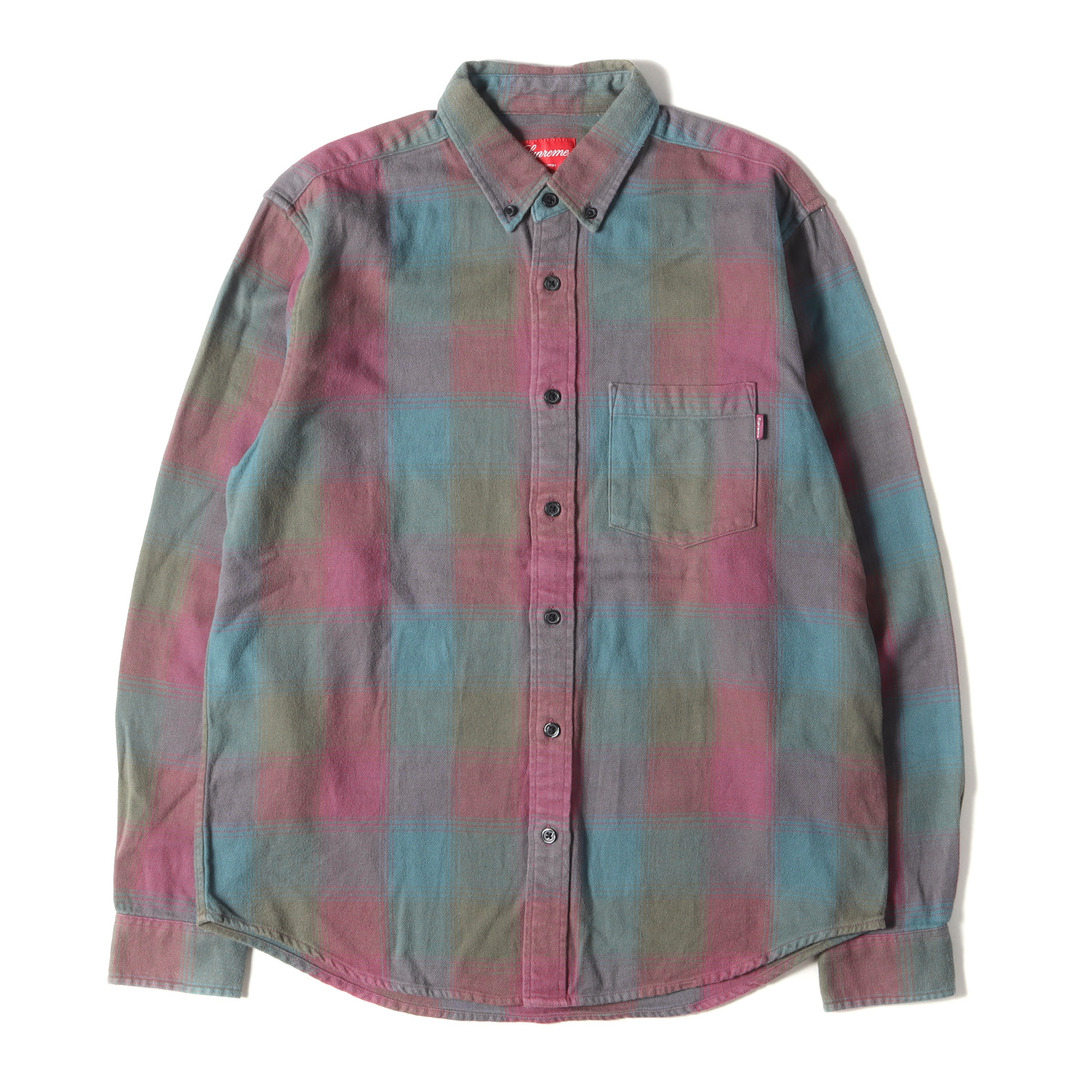 Supreme シュプリーム シャツ サイズ:S 18AW シャドウチェック ボタンダウン フランネル 長袖 シャツ Shadow Plaid Flannel Shirt ダークマゼンタ グリーン トップス カジュアルシャツ 【メンズ】