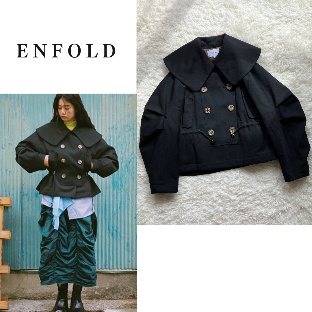 ENFOLD Fine WOギャバBIG COLLAR SHORT JACKETジャケット/アウター