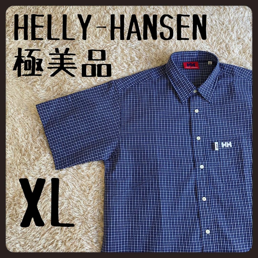 HELLY HANSEN(ヘリーハンセン)の【極美品】　ヘリーハンセン　半袖シャツ　シアサッカー生地　チェック柄　青　XL メンズのトップス(シャツ)の商品写真