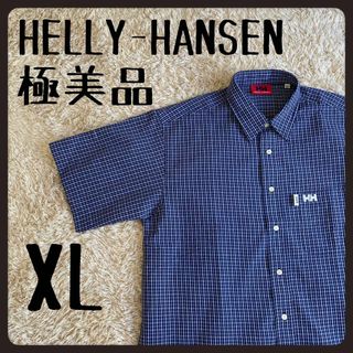 ヘリーハンセン(HELLY HANSEN)の【極美品】　ヘリーハンセン　半袖シャツ　シアサッカー生地　チェック柄　青　XL(シャツ)