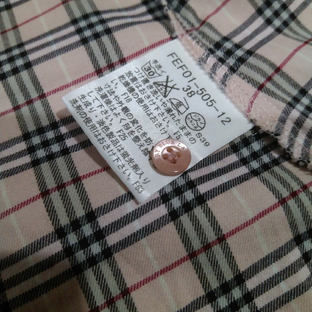 バーバリーブルーレーベル ピンクチェックシャツ 38 Mサイズ