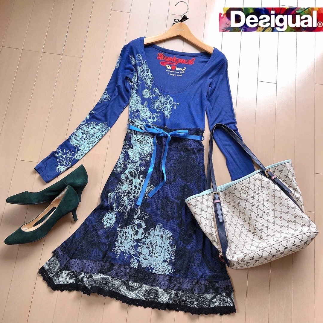 DESIGUAL(デシグアル)のDesigual 綺麗色❤︎スペイン発❤︎ワンピース 青  UTERQUE レディースのワンピース(ひざ丈ワンピース)の商品写真