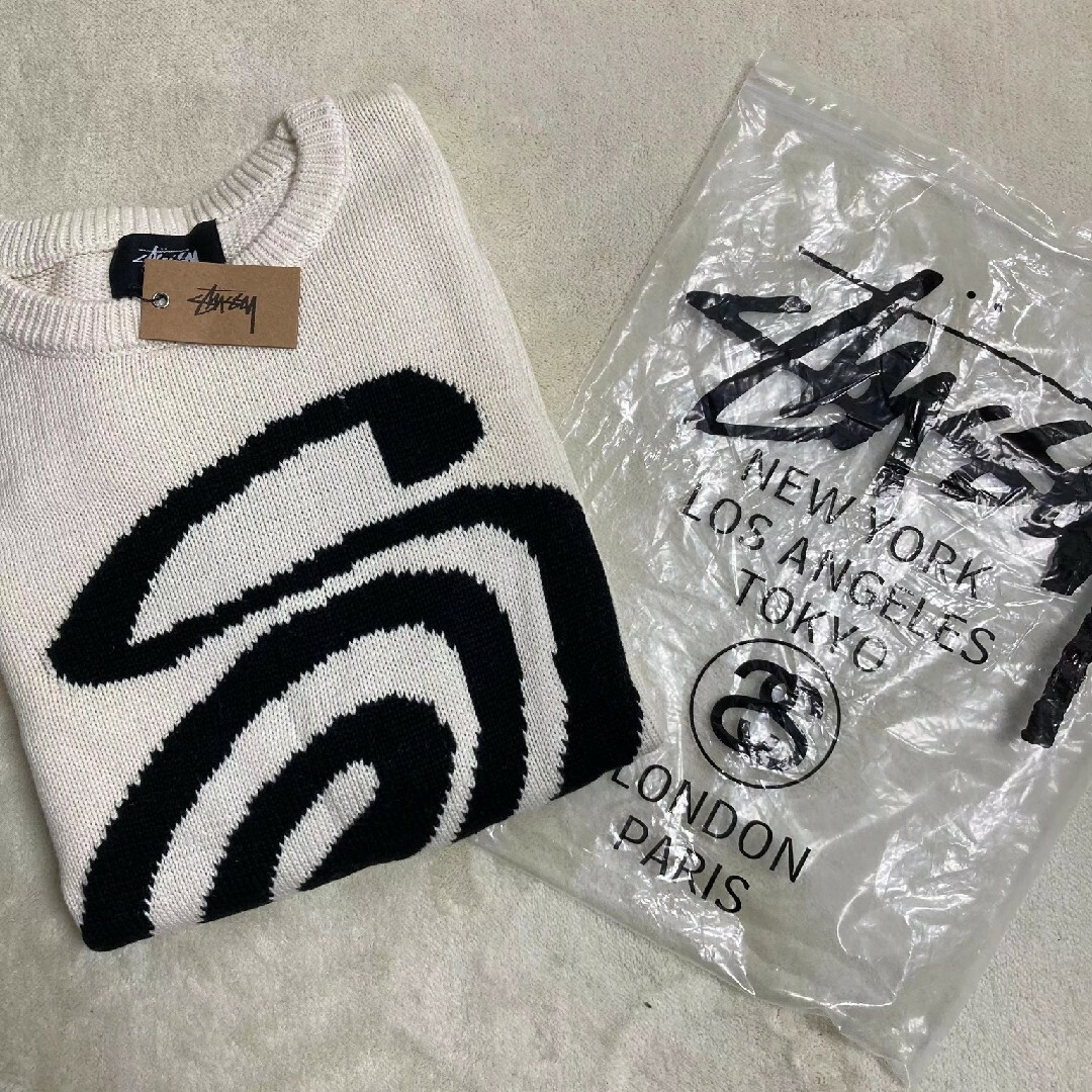 STUSSY CURLY SWEATER 白ニット セーターユニセックス M - スウェット