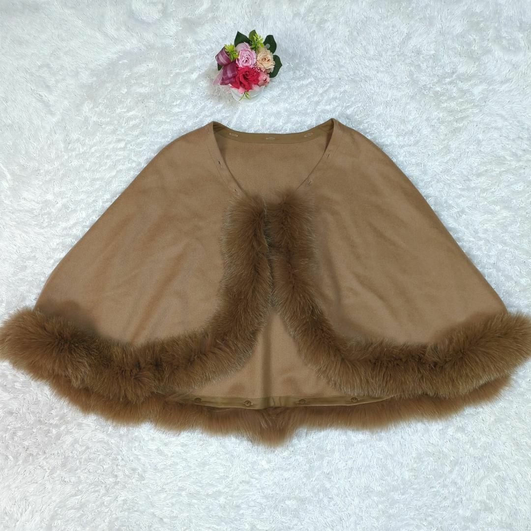 ✨極美品 ✨カシミヤ100% ポンチョ ケープ フォックス  黒　大きいサイズ