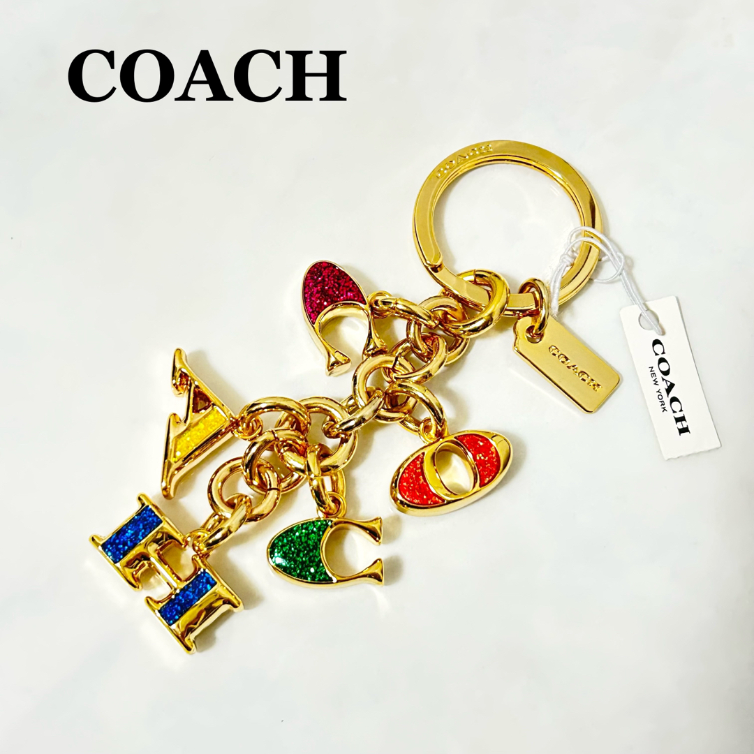 COACH コーチ ロゴデザイン バッグチャーム キーホルダー ゴールド /マルチ レディース F40679 GDE1L