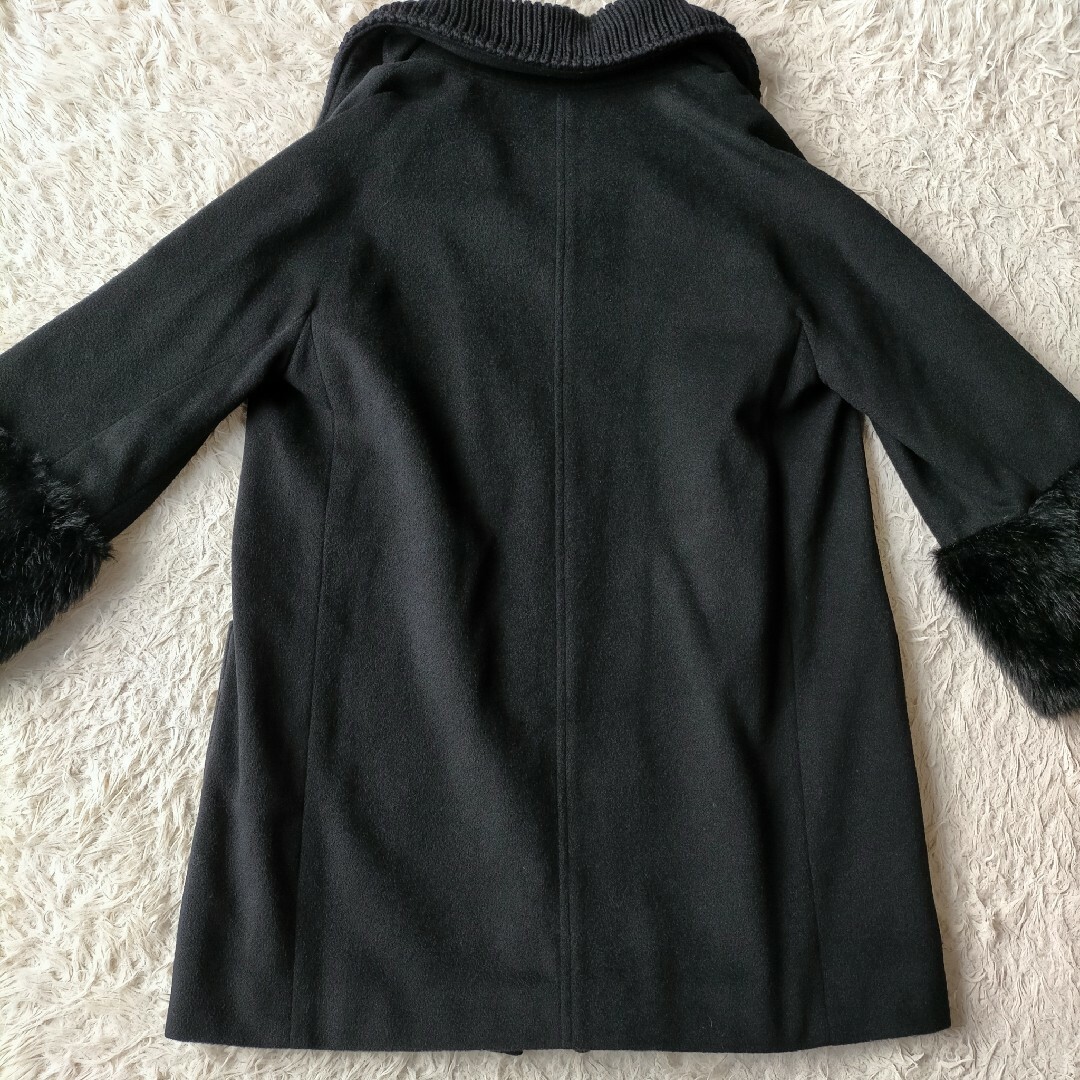 【BACCA】ウールカシミヤビーバー リブコンビコート 38 ブラック 2way