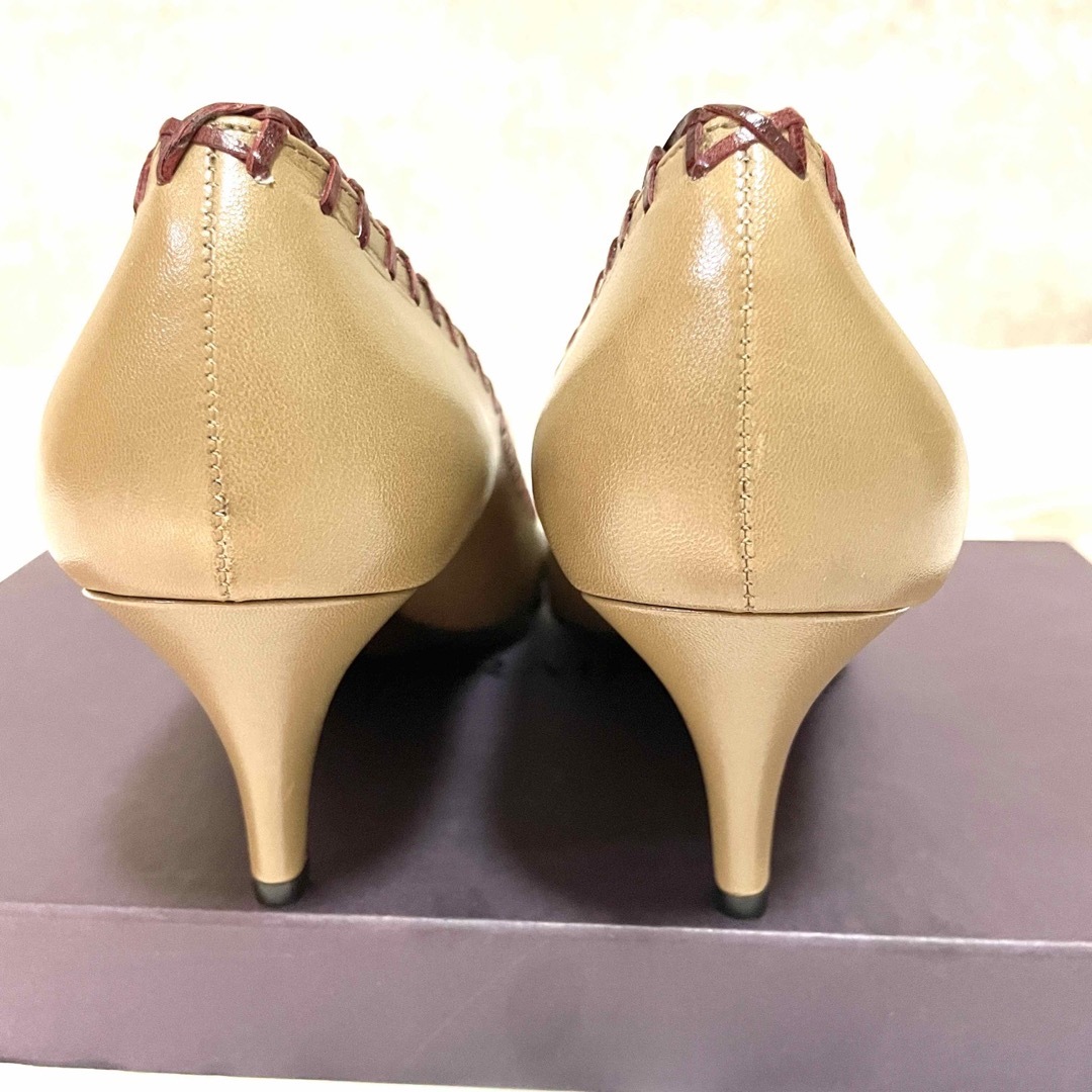 極美品 PRADA プラダ ステッチ リボン 型押し レザー エナメル パンプス