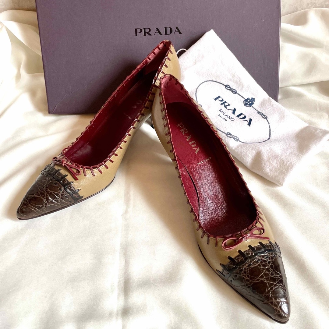 PRADA - 極美品 PRADA プラダ ステッチ リボン 型押し レザー エナメル ...