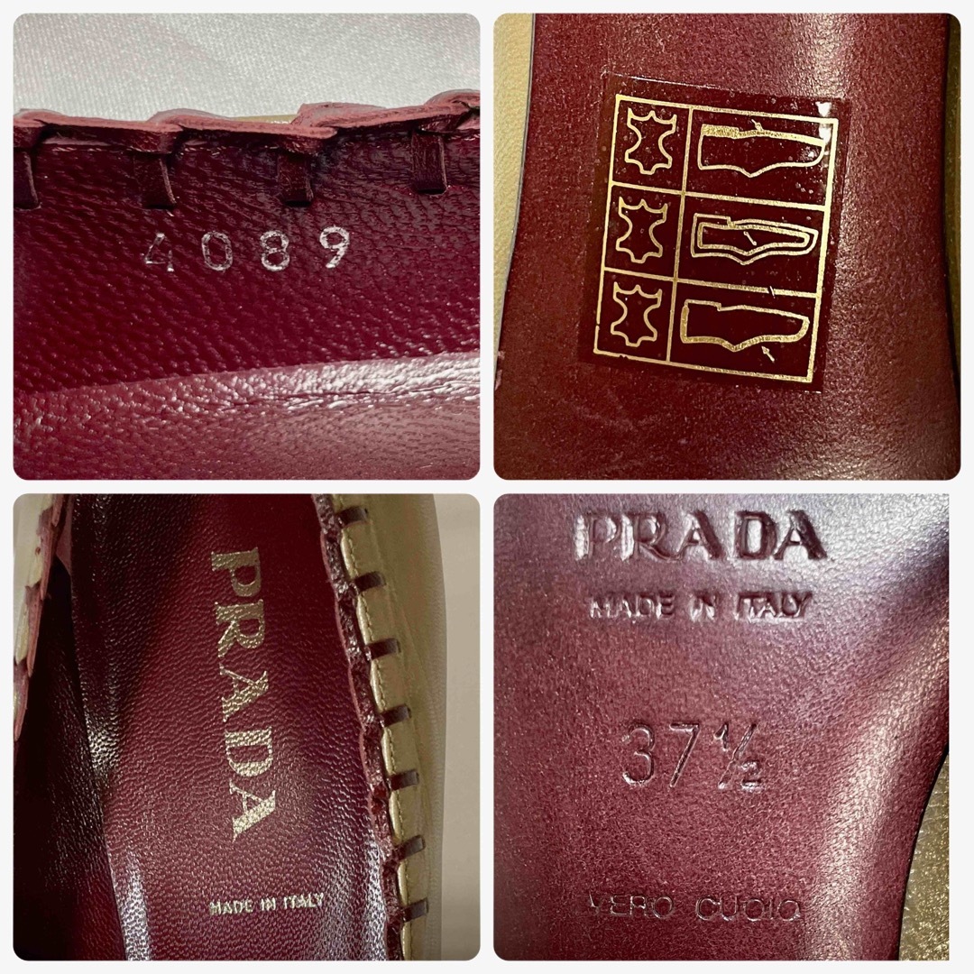 極美品 PRADA プラダ ステッチ リボン 型押し レザー エナメル パンプス