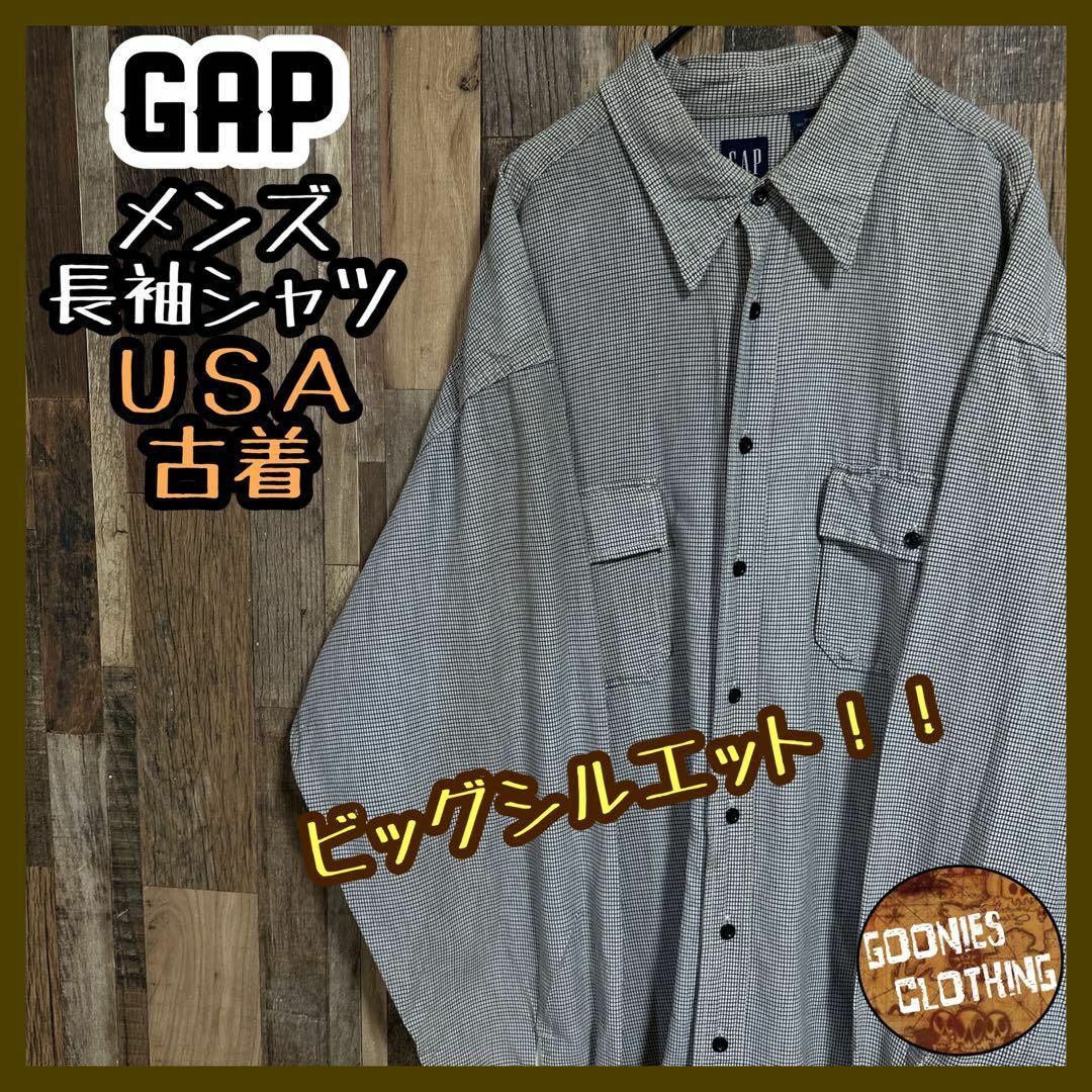 GAP ギンガム チェック 長袖 シャツ XXL ネイビー ホワイト USA毎日出品します