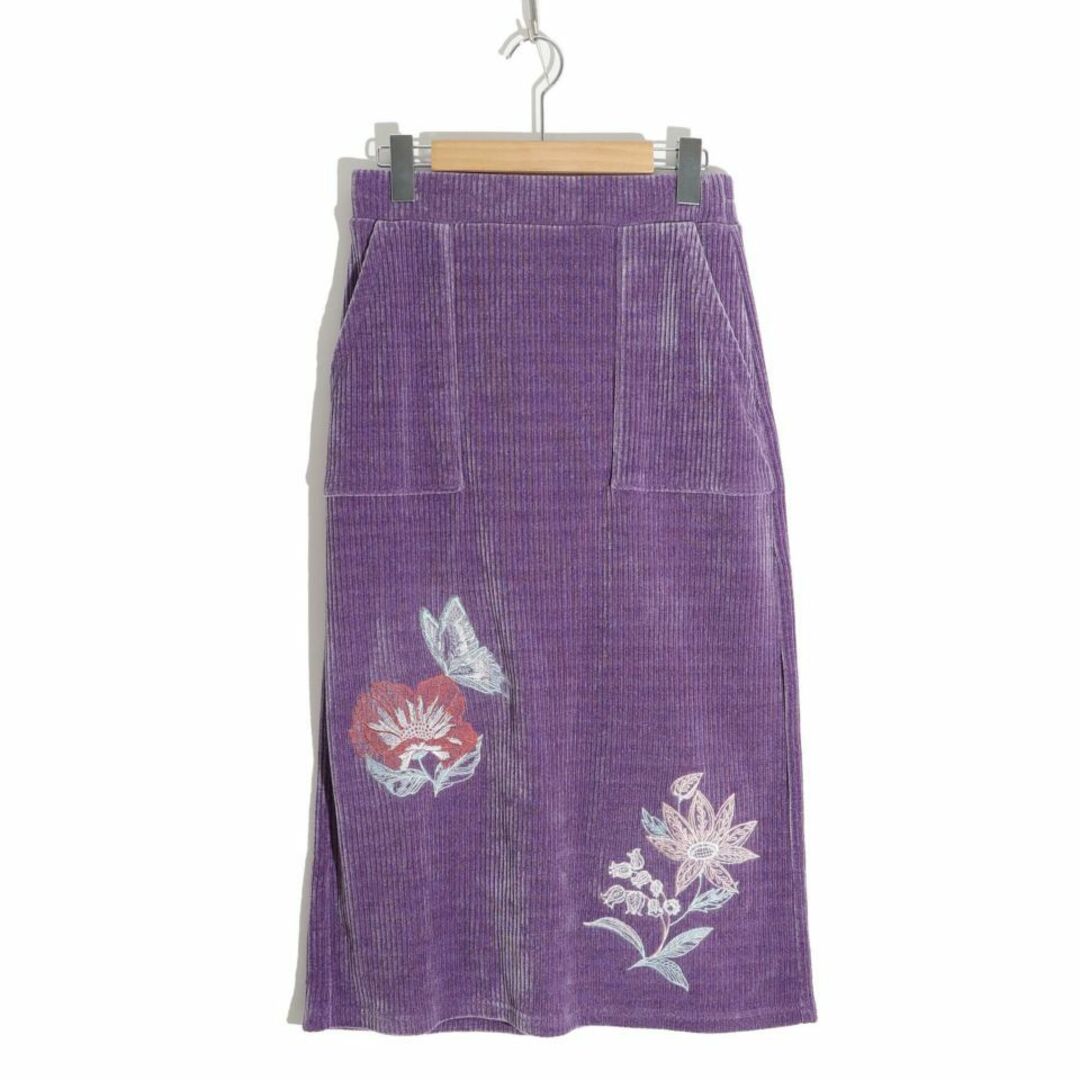 イズスカラー533233：花蝶刺繍テレココーデュロイ タイトスカート
