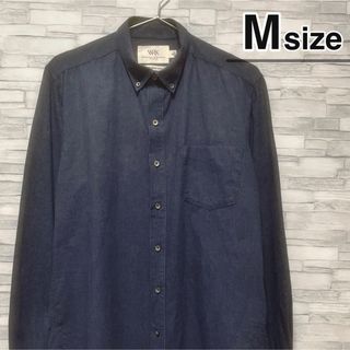 シャツ(shirts)のシャツ　長袖　ネイビー　Mサイズ　無地　ボタンダウン　コットン　USA古着(シャツ)