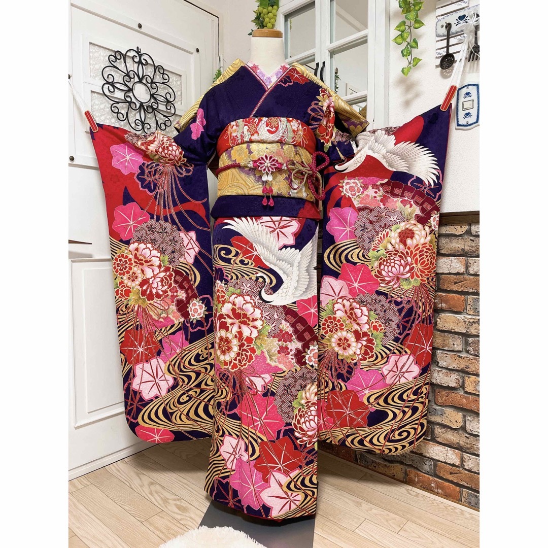 振袖フルセット 正絹 赤紫 金彩 桜 成人式 - 着物・浴衣 振袖フルセット 正絹 赤紫 金彩 桜 成人式 - 着物・浴衣