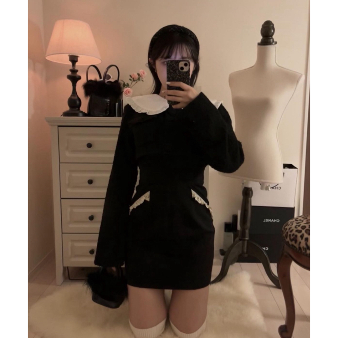 koro race frill tight dress（black）