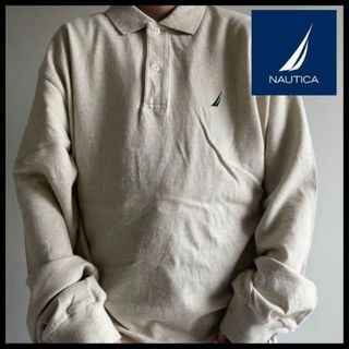 ノーティカ(NAUTICA)のUSA古着 ノーティカ ポロシャツ 長袖 刺繍ロゴ オーバーサイズ ベージュXL(ポロシャツ)