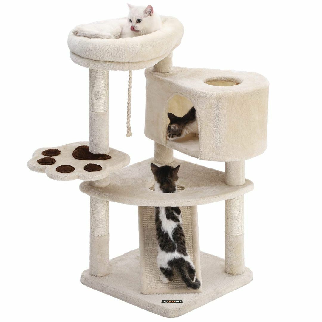 色:ベージュ】FEANDREA キャットタワー スロープ付き 登り降りしやすい 猫