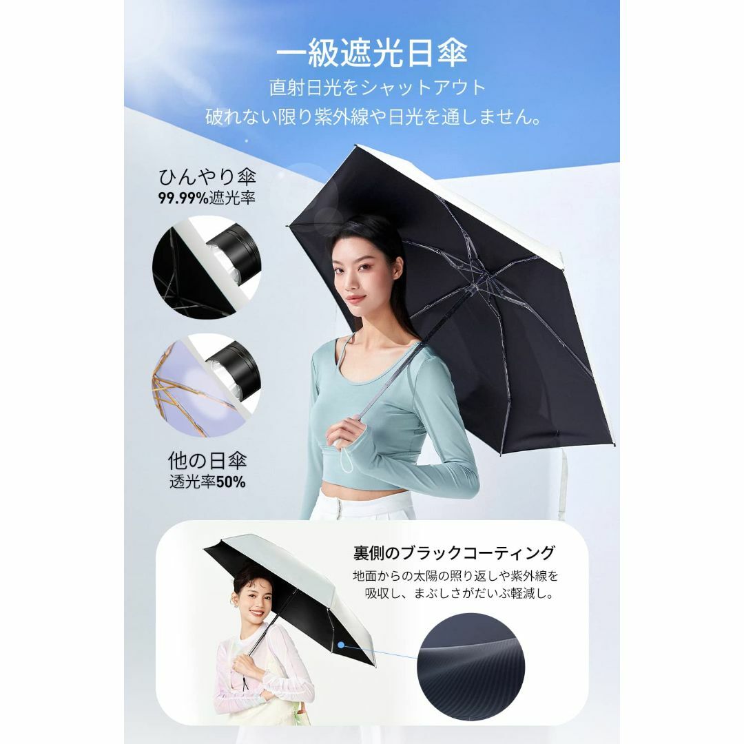 【色:ホワイト】日傘 UVカット 遮光遮熱 【2023最新 多層生地設計】 軽量