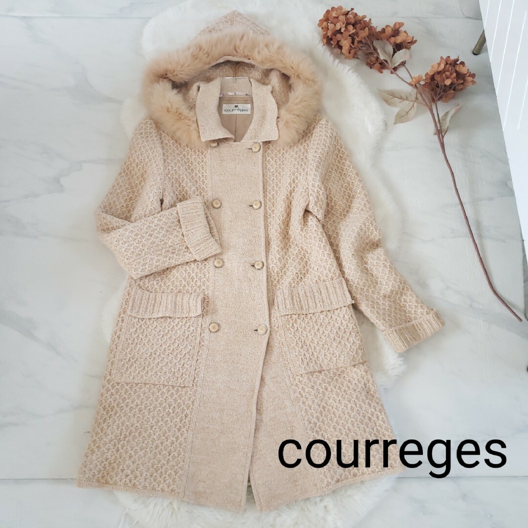 Courreges - courreges 羊毛 フォックスファーフード付きニットコート