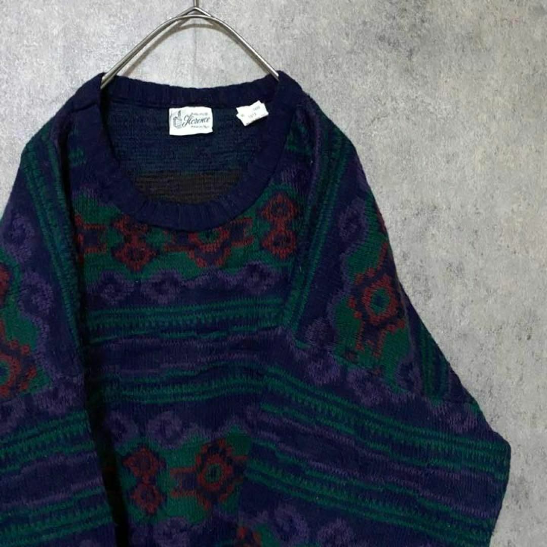 90s vintage 総柄ニット セーター メンズ M 個性派 Y1