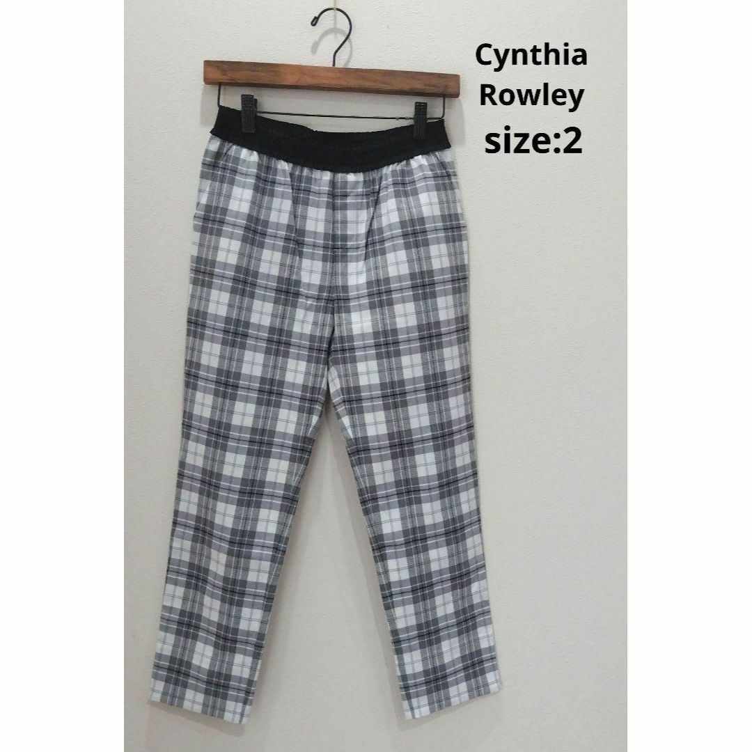 Cynthia Rowley(シンシアローリー)のシンシアローリー ストレッチ テーパード チェック パンツ 2  後ろ裾リボン レディースのパンツ(カジュアルパンツ)の商品写真