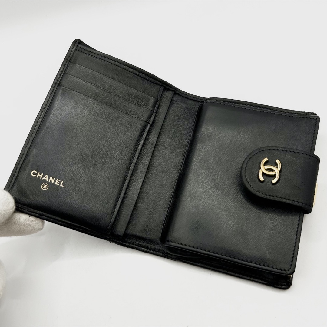 CHANEL(シャネル)の美品 CHANEL 二つ折り財布 がま口 ビコローレ ラムスキン ココマーク 黒 レディースのファッション小物(財布)の商品写真