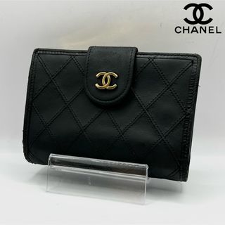 シャネル(CHANEL)の美品 CHANEL 二つ折り財布 がま口 ビコローレ ラムスキン ココマーク 黒(財布)